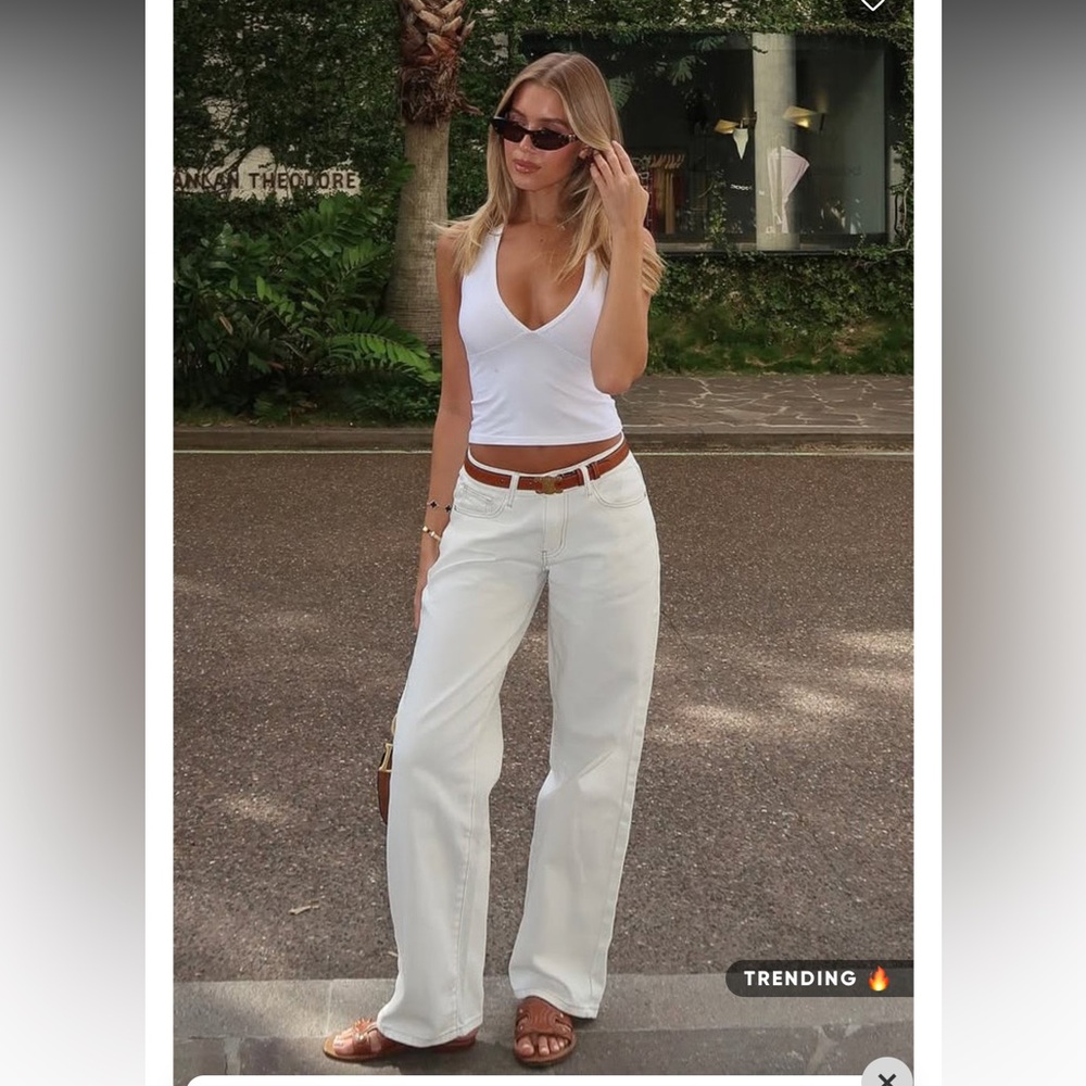 White Fox Low Rise Wide Leg Jeans Off White